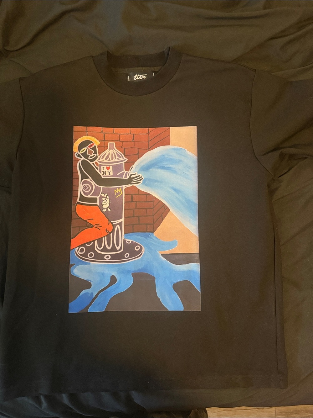 TIER NYC | Black Short-Sleeve Graphic Tee with Fire Hydrant Illustration